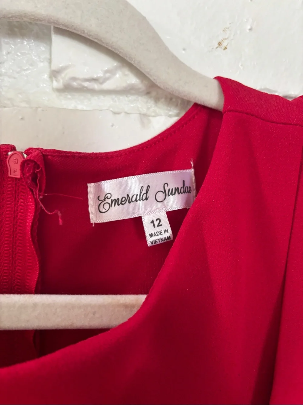 Emerald Sundae Red Ruffle Sleeve Fit-and-Flare Dress, size 12
